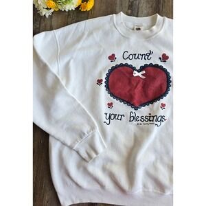 Vintage 90s Fruit of Loom "Count Your Blessings" Crewneck Cottagecore Grandma XL
